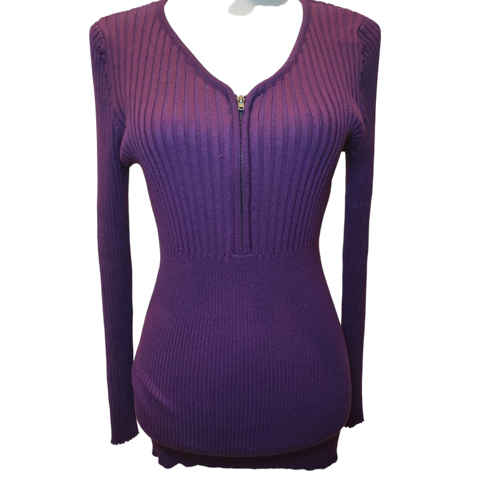 Ashley Stewart Womens Half Zip Sweater Long Sleeve Ribbed Knit Purple Size 12